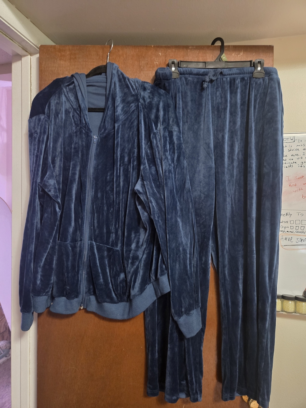 IN'VOLAND Women's Blue Velour Tracksuit 2pc Hooded Zip Jacket & Pants 20W
